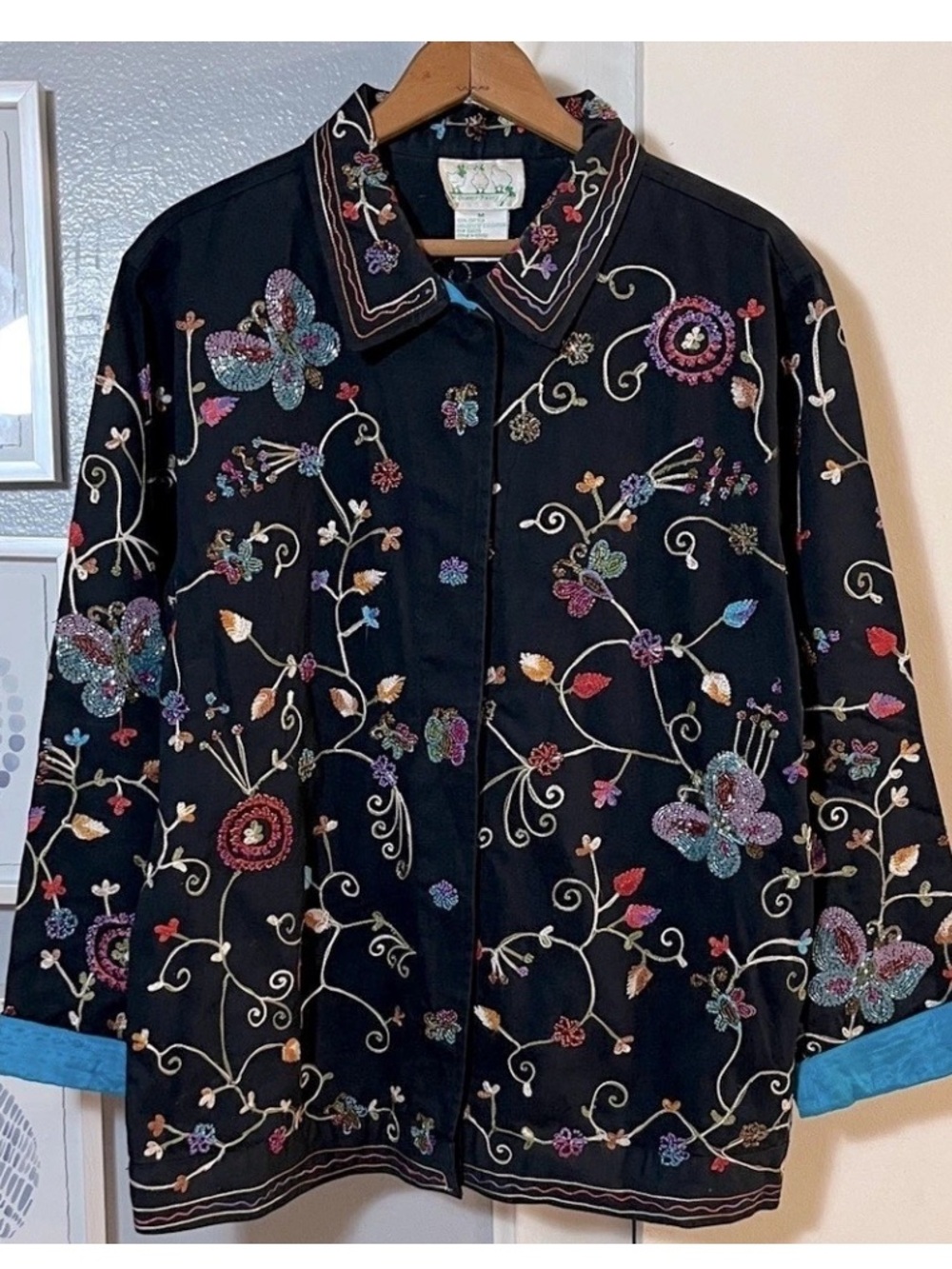 Vintage Quacker Factory Floral Embroidered Beaded Women's Blazer Size M
